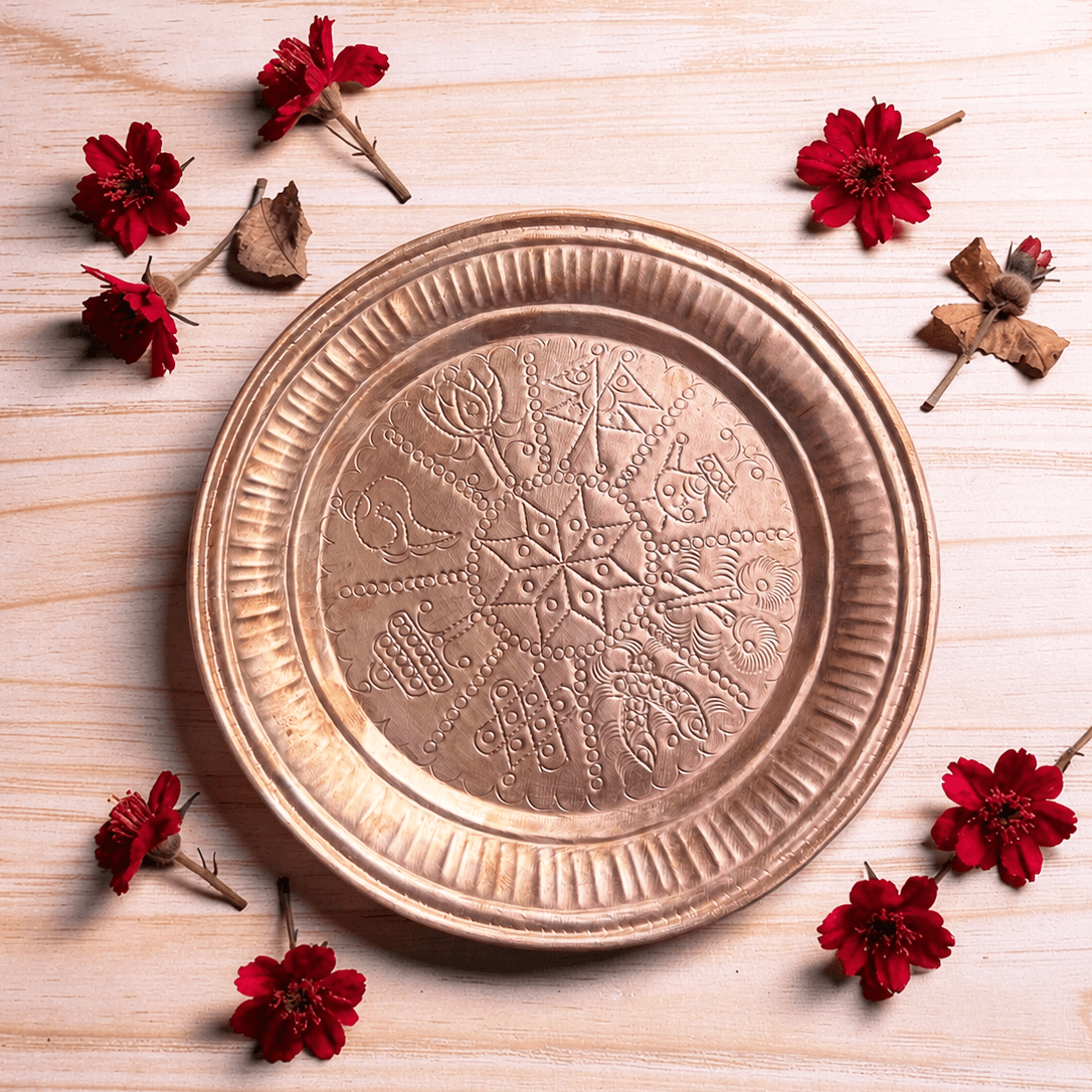 Copper Asthamangal Puja Thali