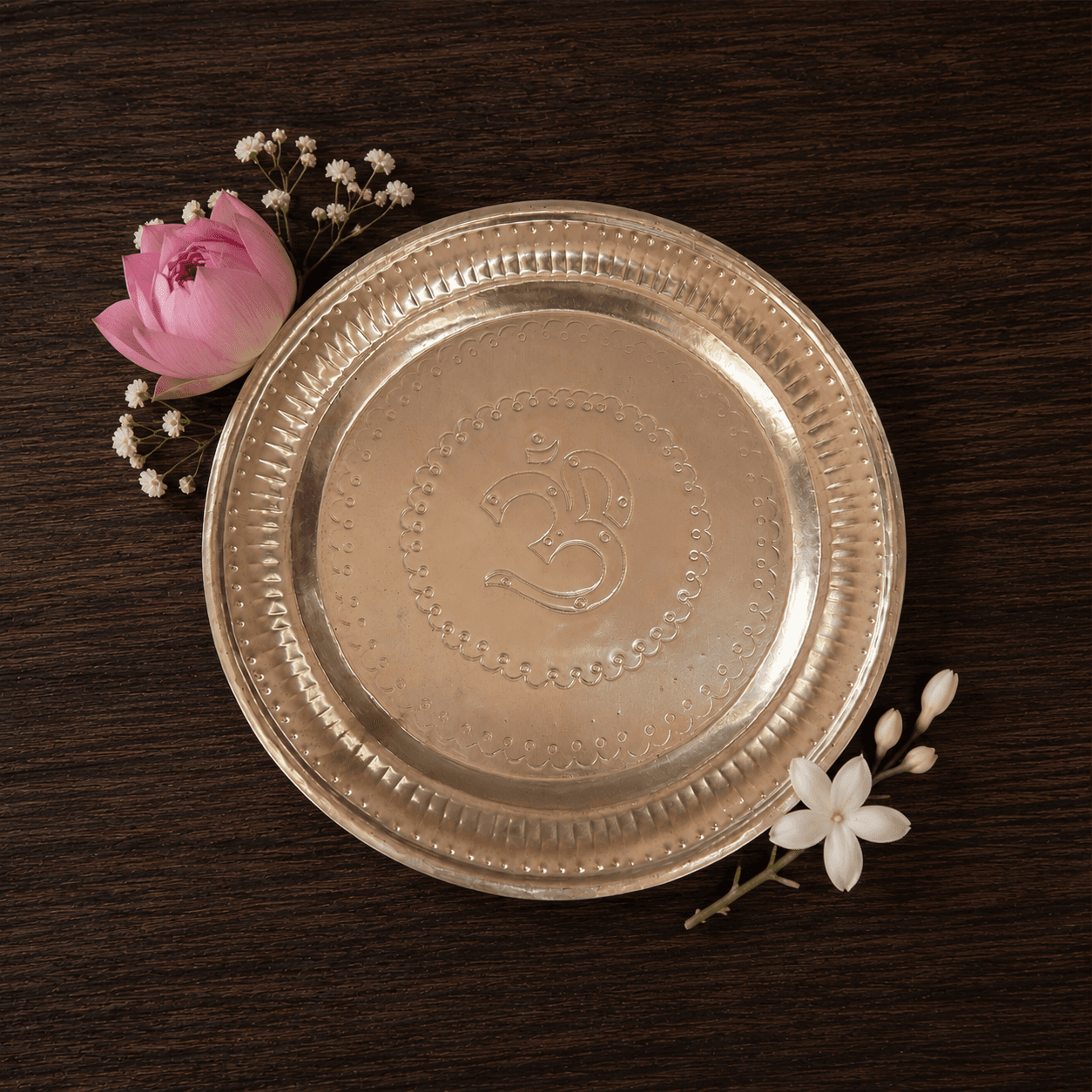 Handmade Brass Om Design Puja Thaali